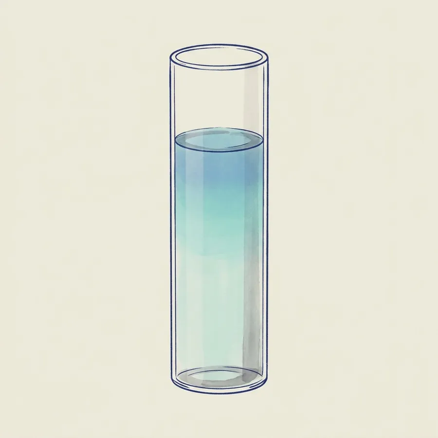 Illustrated water-test vial showing a color-gradient reagent reading, isolated on a plain ground.